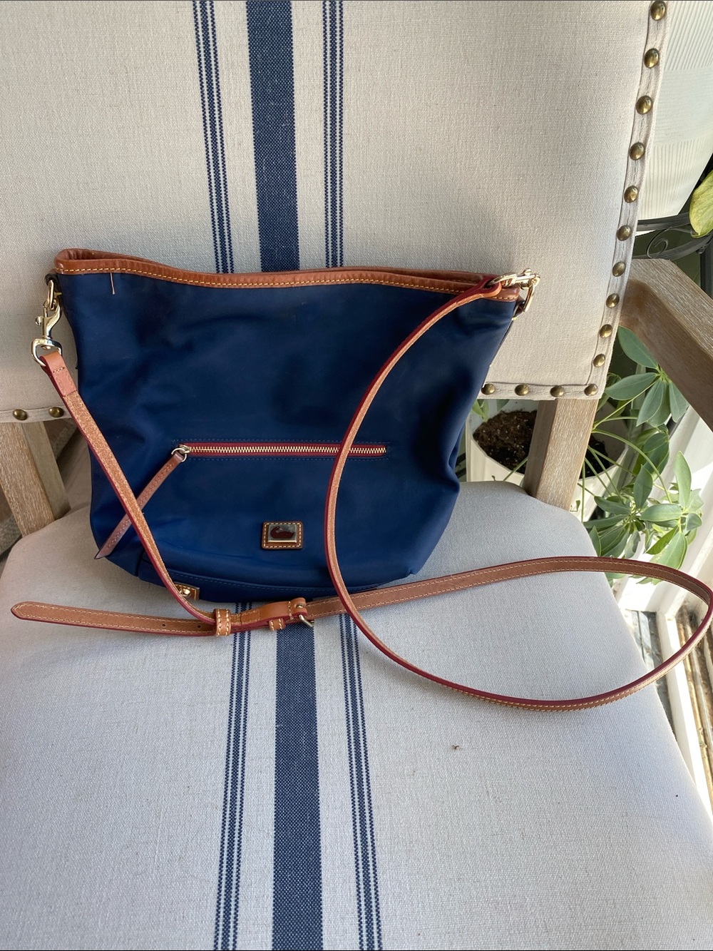 Dooney & Bourke Navy Crossbody with Brown Leather Trim